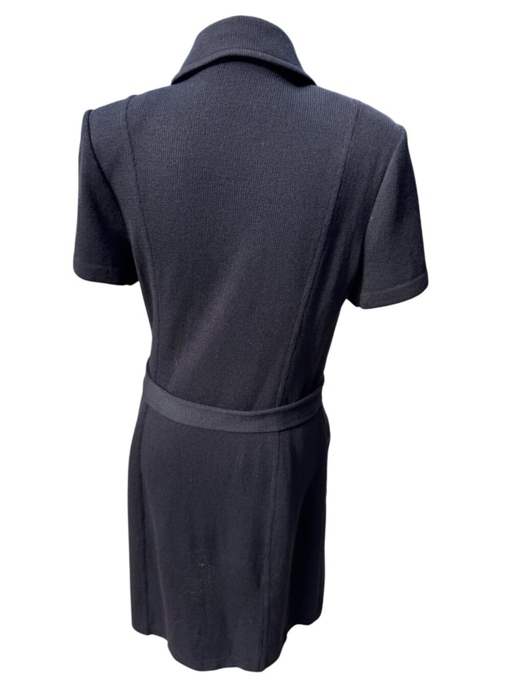 St John Collection Dress Women 12 Black Knit Belted Gold Zip Pockets USA - Picture 5 of 8